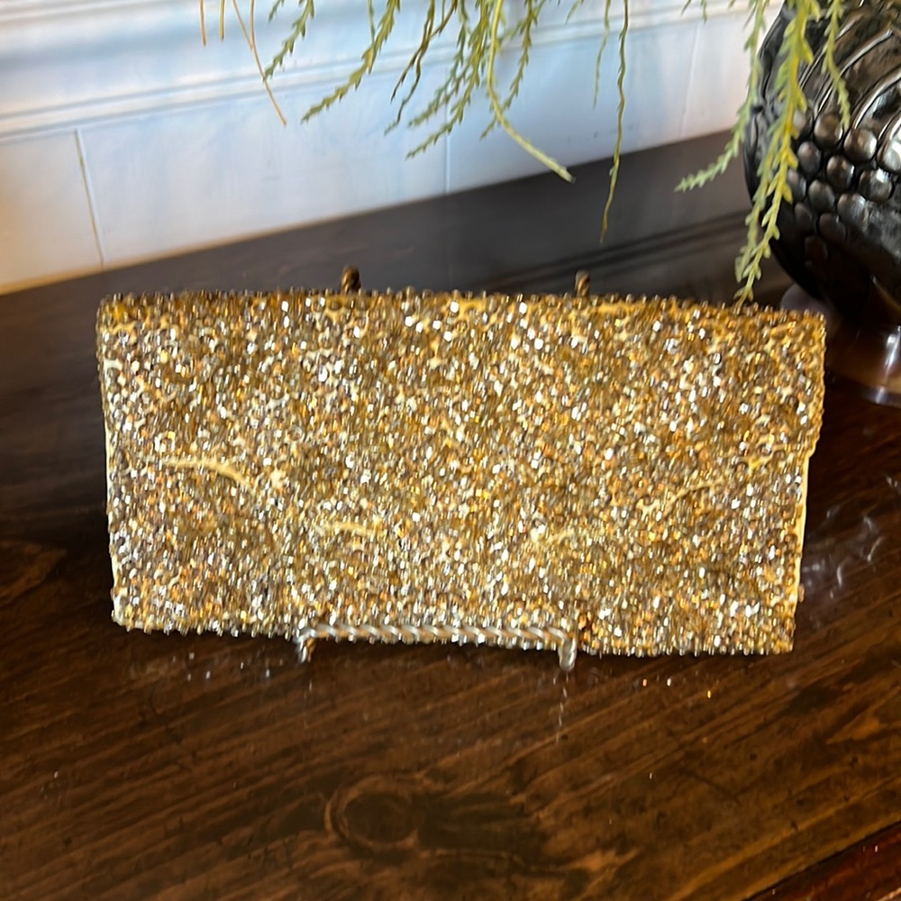 Vintage MCM WALBORG Gold Satin Clutch